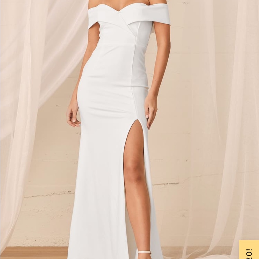 Lulus song of love white off the shoulder formal dress